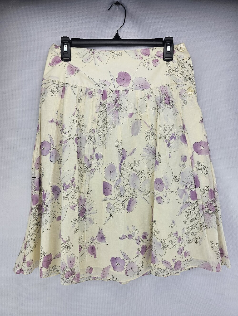 Banana Republic Vintage Purple Floral Midi Skirt Lightweight 100% Cotton Size 2